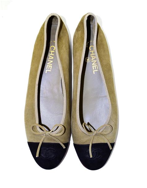 chanel khaki ballet flats